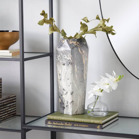 14" Black & White Marbled Ceramic Contemporary Vase